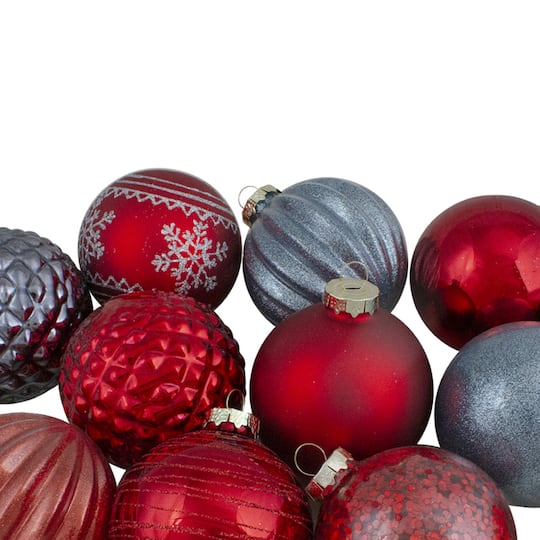 12ct. 3" Red & Blue Finnial & Glass Ball Christmas Ornaments